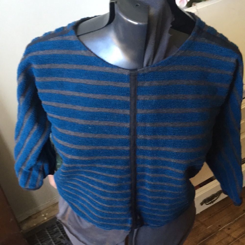 Madewell S blue striped crop 3/4 sleeve blouse